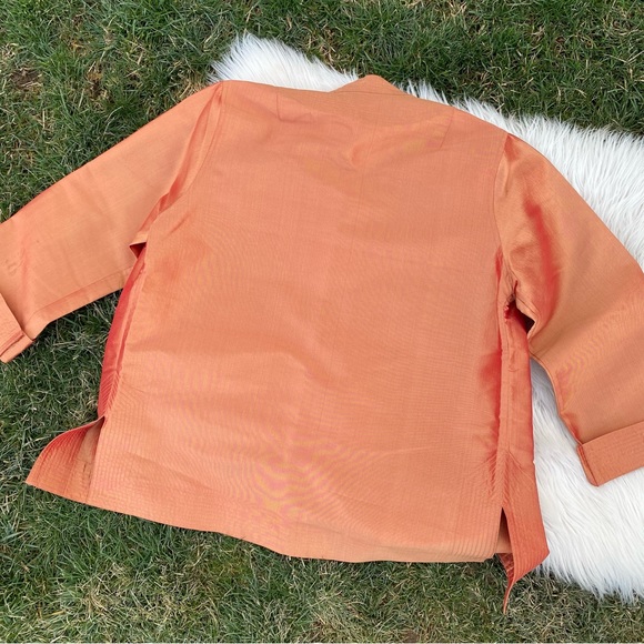 Smithsonian Institute Orange Iridescent Silk Jacket Open Front Cardigan Medium - Picture 6 of 7